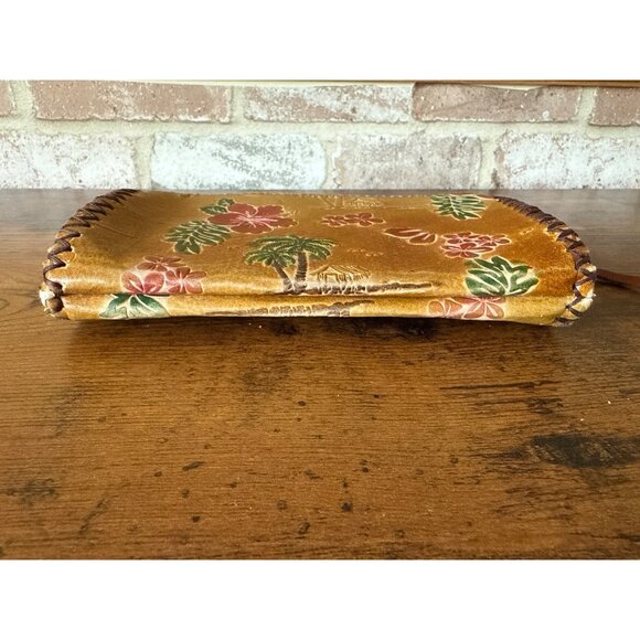Handmade Leather Floral & Palm Tree Embossed Zipper Wristlet Wallet Vintage - Picture 10 of 16